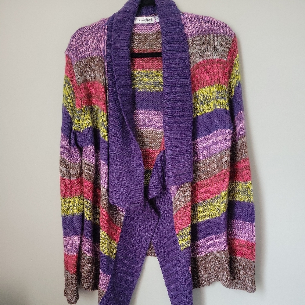 Caren Sport Womens Cardigan Knit Sweater 2X Multi Color Long Sleeves